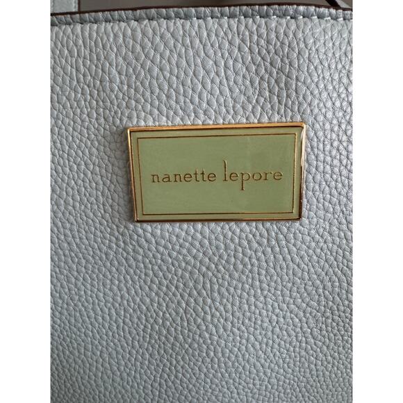 Nanette Lepore Tote Bag Womens Baby Blue Pebbled Faux Leather Shoulder Bag Purse - Picture 2 of 9